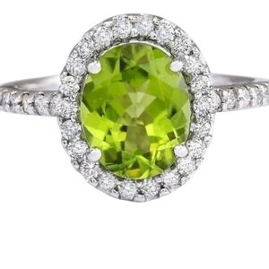Silvertone Green Gemstone Ring